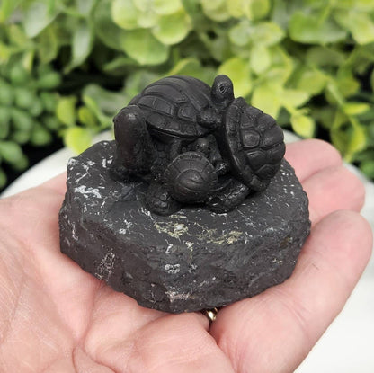 Shungite Turtle Family Figurine