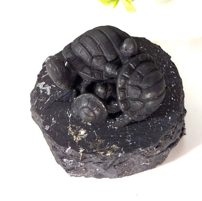 Shungite Turtle Family Figurine