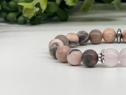 Pink Zebra Jasper and Selenite Bracelet
