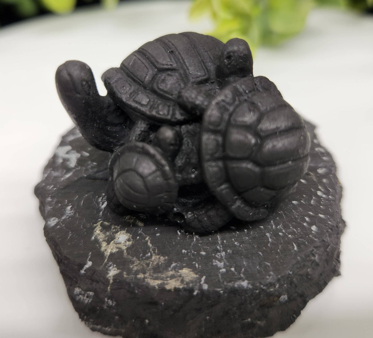 Shungite Turtle Family Figurine