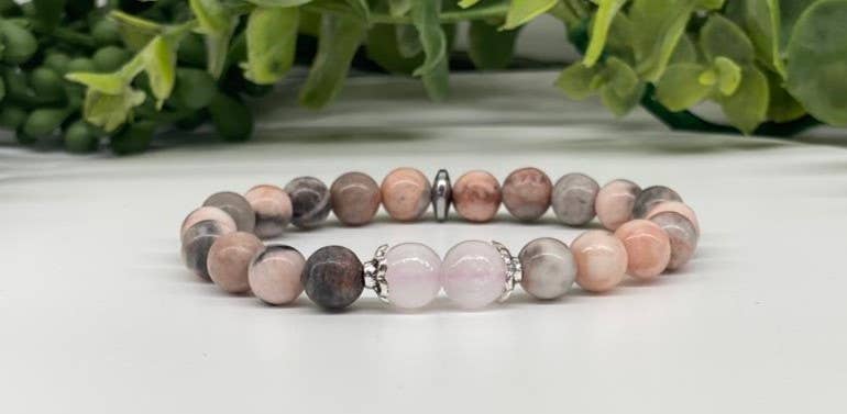 Pink Zebra Jasper and Selenite Bracelet
