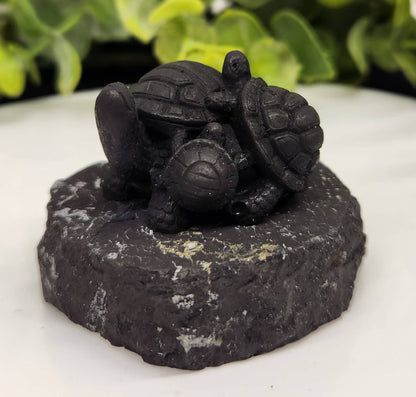 Shungite Turtle Family Figurine